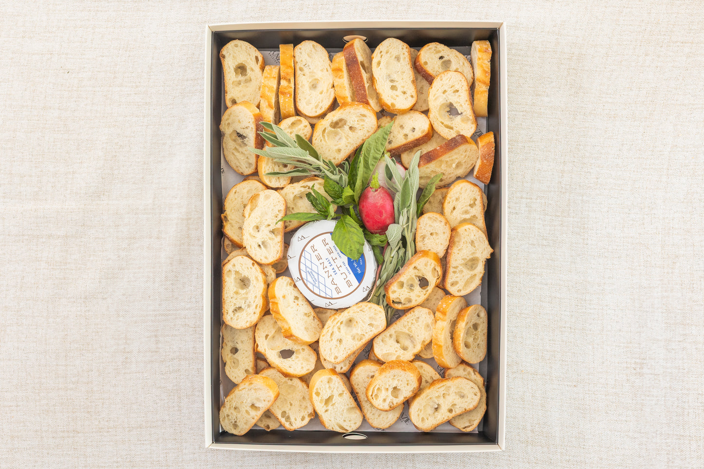 Fresh-Baked Baguette with Sea Salt Butter & Radishes — Serves 8–12 | Rustic, Elegant & Made to Order